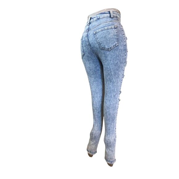 Forever 21 Jeans Women 24 Mid Rise Distressed Destroyed Skinny Stretch (W20 L27) - Picture 6 of 16